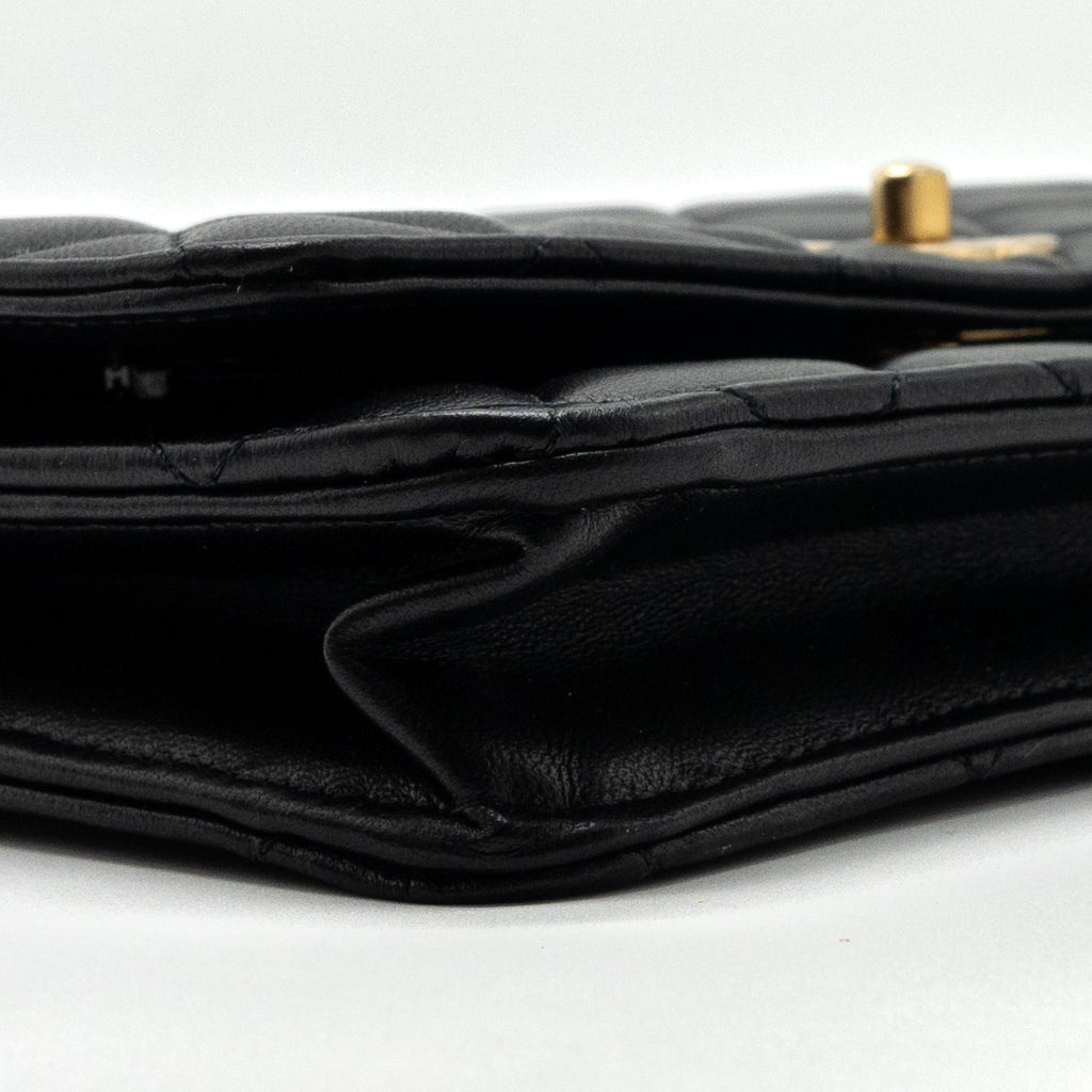 CHANEL PEARL CRUSH WALLET ON CHAIN LAMBSKIN BLACK GHW (MICROCHIP)