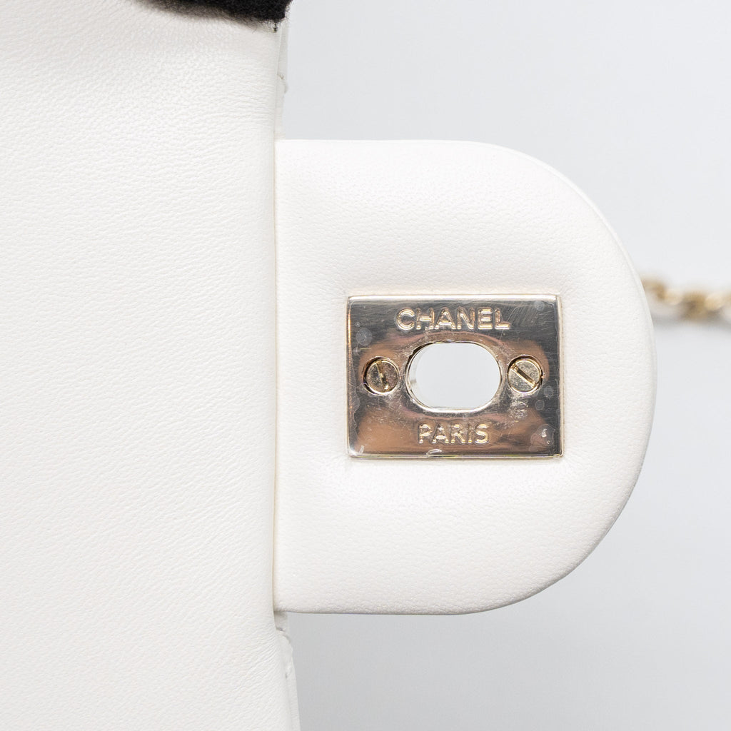 CHANEL 23C PEARL CRUSH MINI RECTANGULAR FLAP BAG LAMBSKIN WHITE LGHW (MICROCHIP)