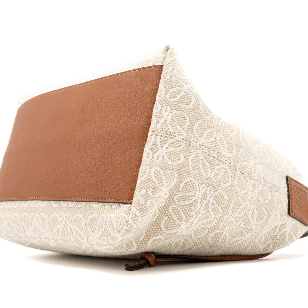 LOEWE MEDIUM CUBI ANAGRAM BAG TRIMMED LEATHER/JACQUARD CANVAS BEIGE/BROWN GHW