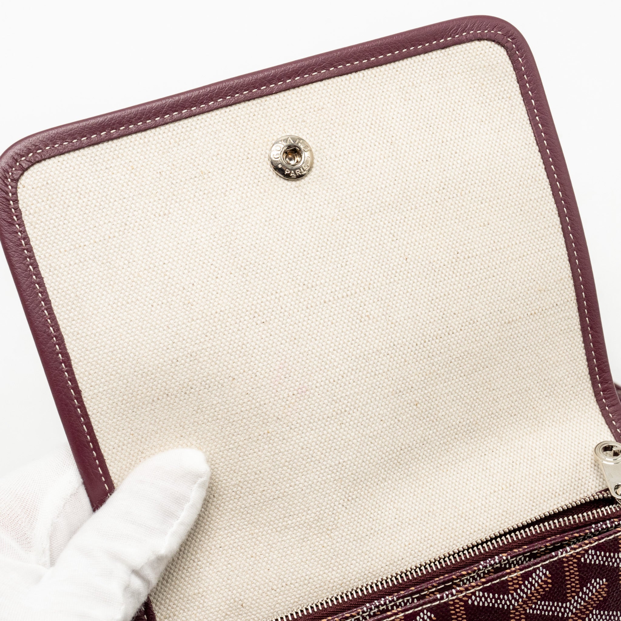 GOYARD PLUMET WALLET CLUTCH GOYARDINE CANVAS/LEATHER BURGUNDY SHW