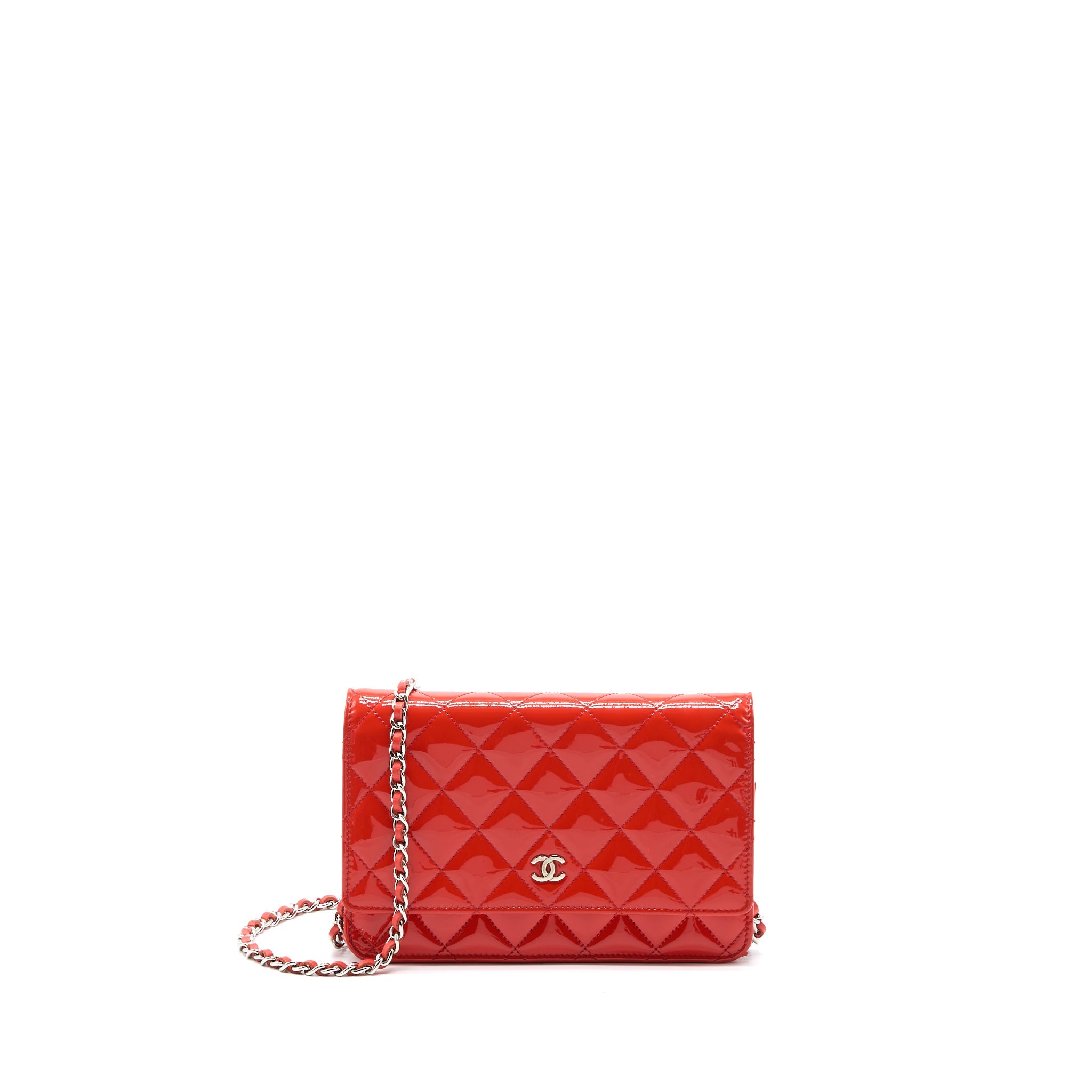 CHANEL CLASSIC WALLET ON CHAIN PATENT RED SHW