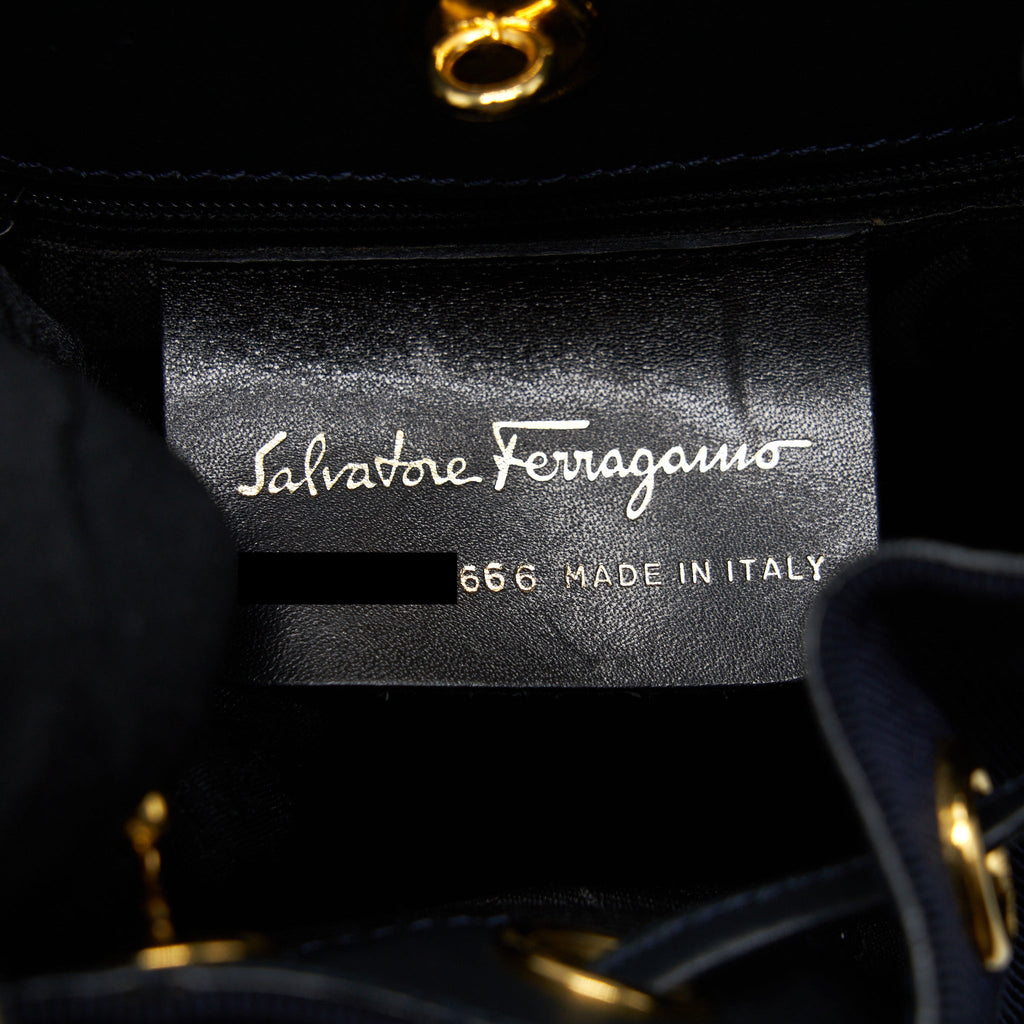 SALVATORE FERRAGAMO VINTAGE MINI BACKPACK BLACK FABRIC/NYLON GHW