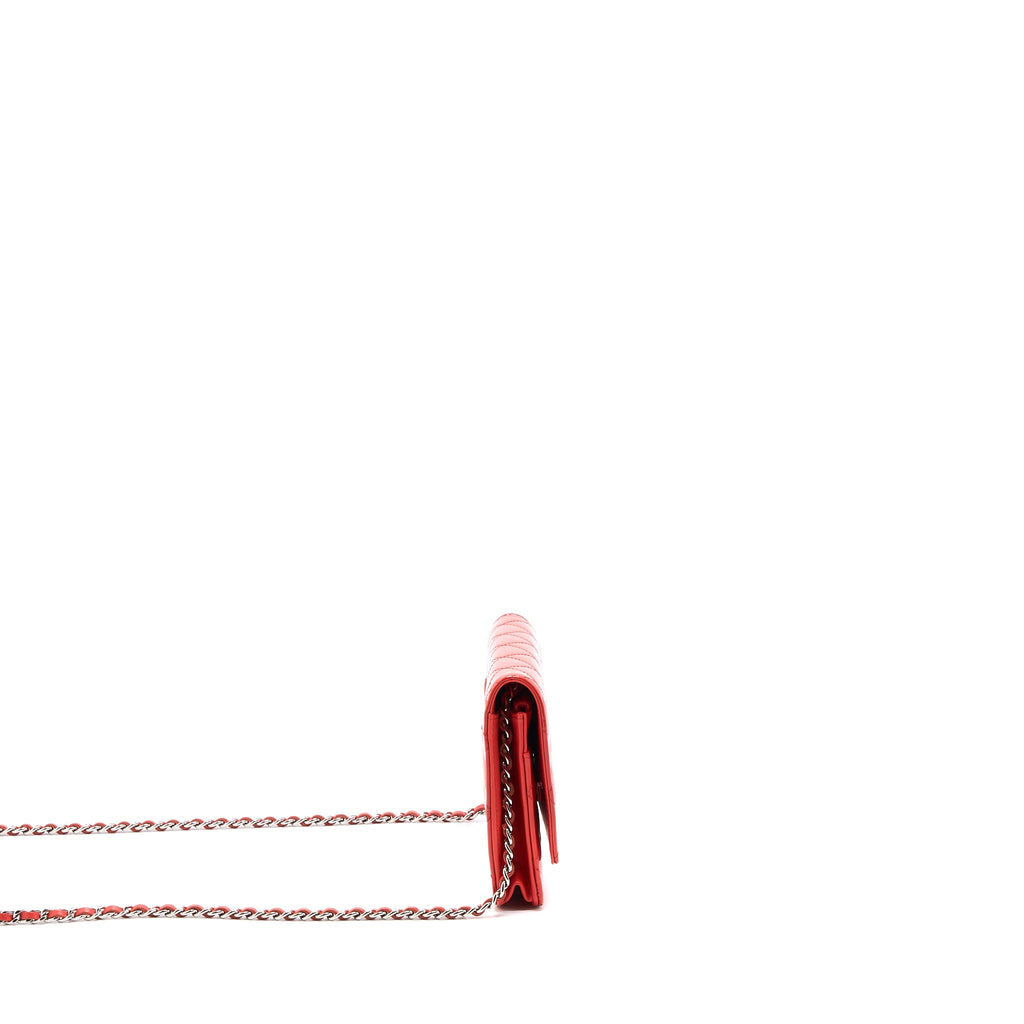 CHANEL CLASSIC WALLET ON CHAIN PATENT RED SHW