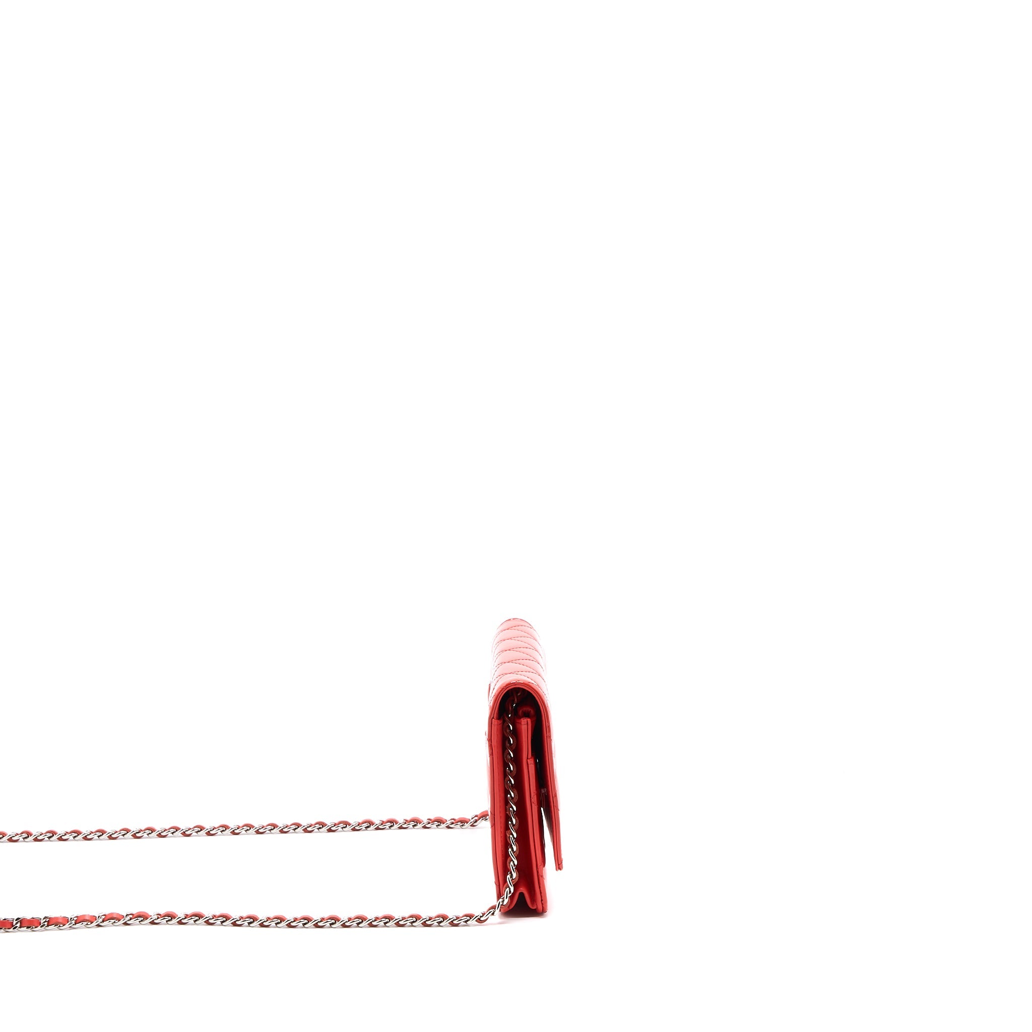 CHANEL CLASSIC WALLET ON CHAIN PATENT RED SHW