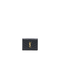SAINT LAURENT / YSL PEBBLED LOGO PLAQUE CARDHOLDER GRAINED CALFSKIN BLACK GHW
