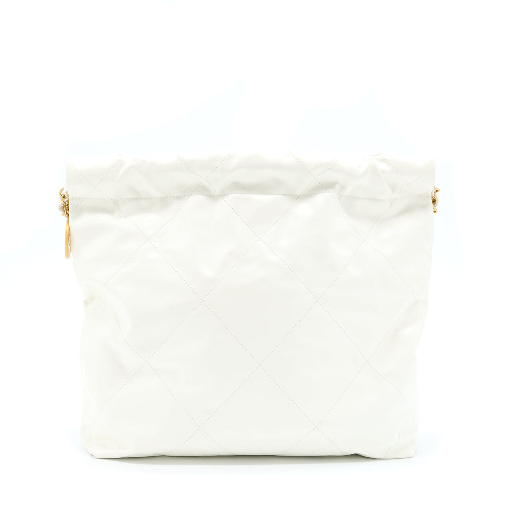 CHANEL SMALL 22 BAG SHINY CALFSKIN WHITE GHW (MICROCHIP)