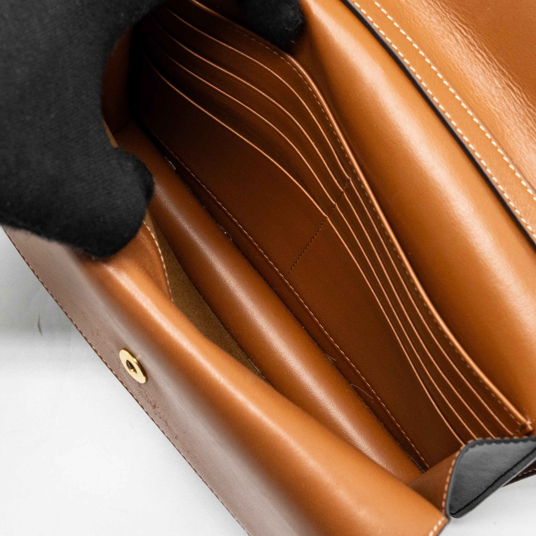 CELINE WALLET ON STRAP TRIOMPHE CANVAS/SMOOTH LAMBSKIN TAN GHW
