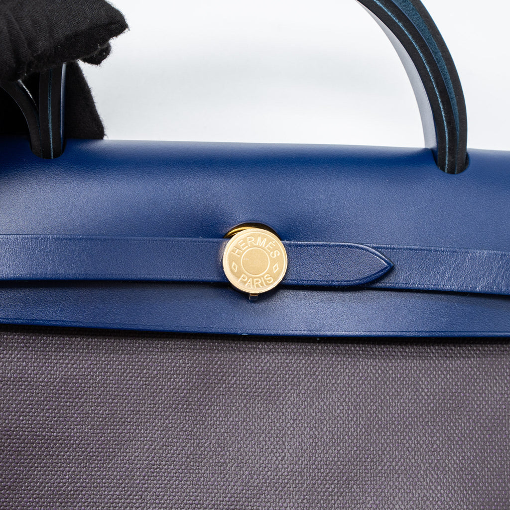 HERMES HERBAG ZIP 31 BAG TOILE H BERLINE CANVAS/VACHE HUNTER CASSIS/BLACK/BLUE SAPHIR GHW