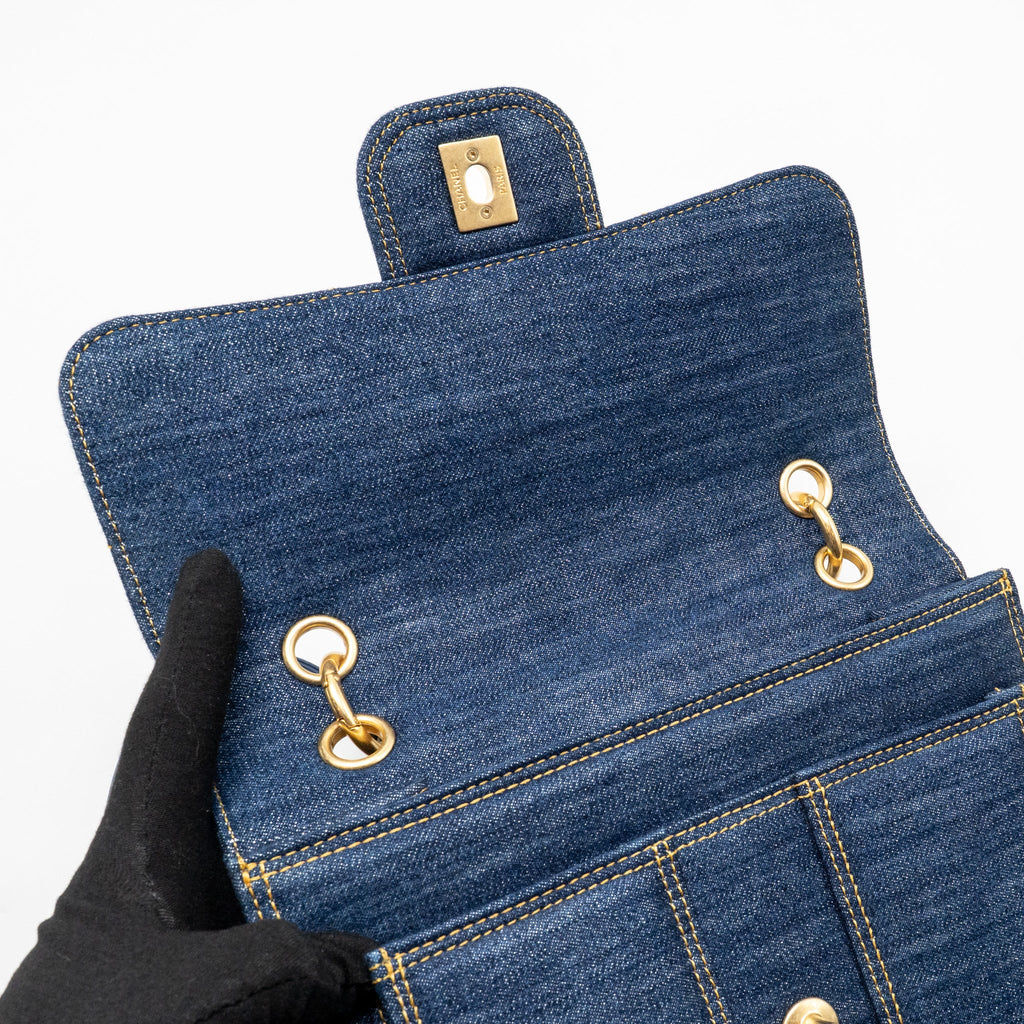 CHANEL 23S FLAP BACKPACK DENIM BLUE GHW (MICROCHIP)