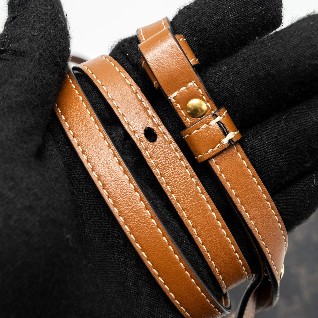 CELINE WALLET ON STRAP TRIOMPHE CANVAS/SMOOTH LAMBSKIN TAN GHW