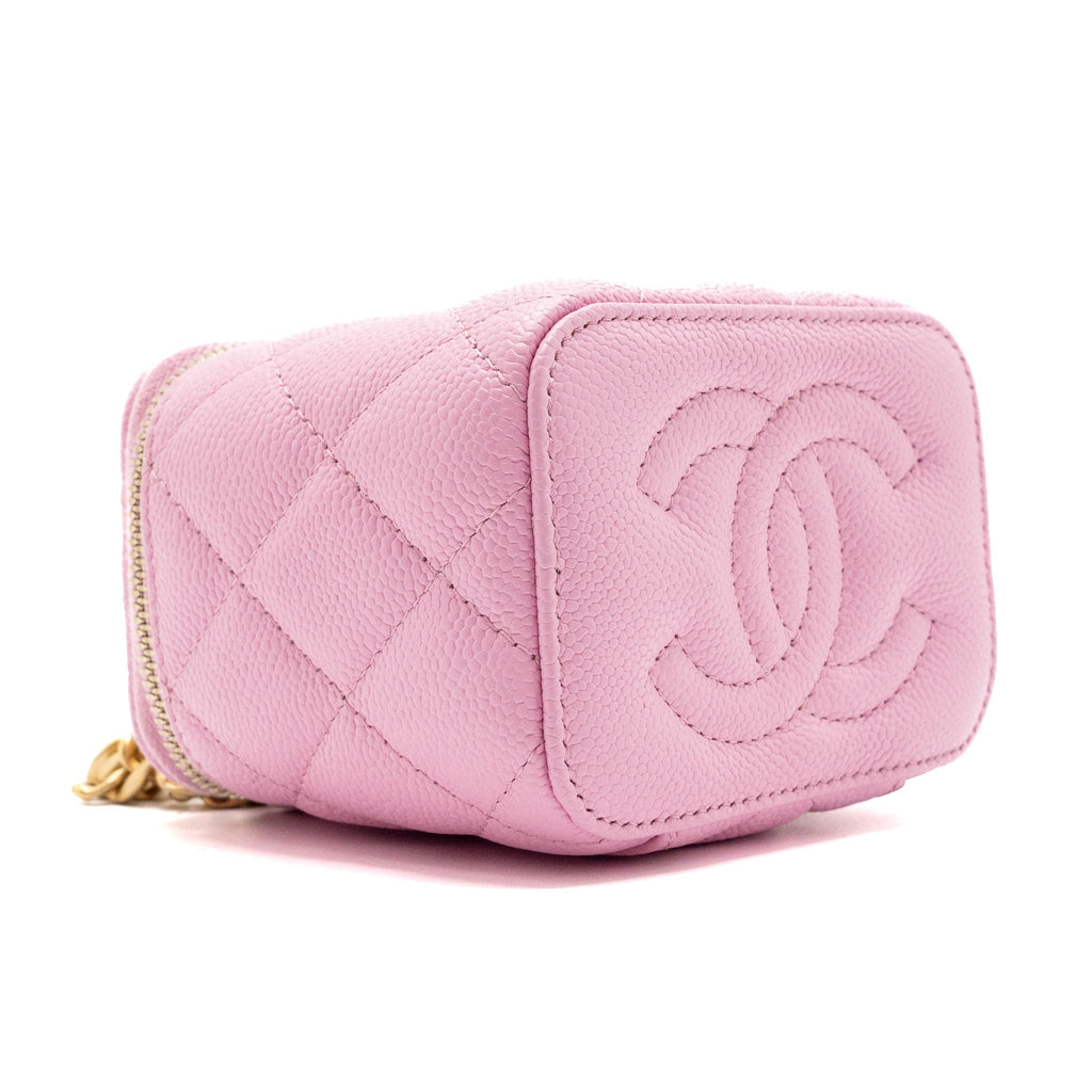 CHANEL MINI VANITY WITH CHAIN CAVIAR LIGHT PINK GHW (MICROCHIP)