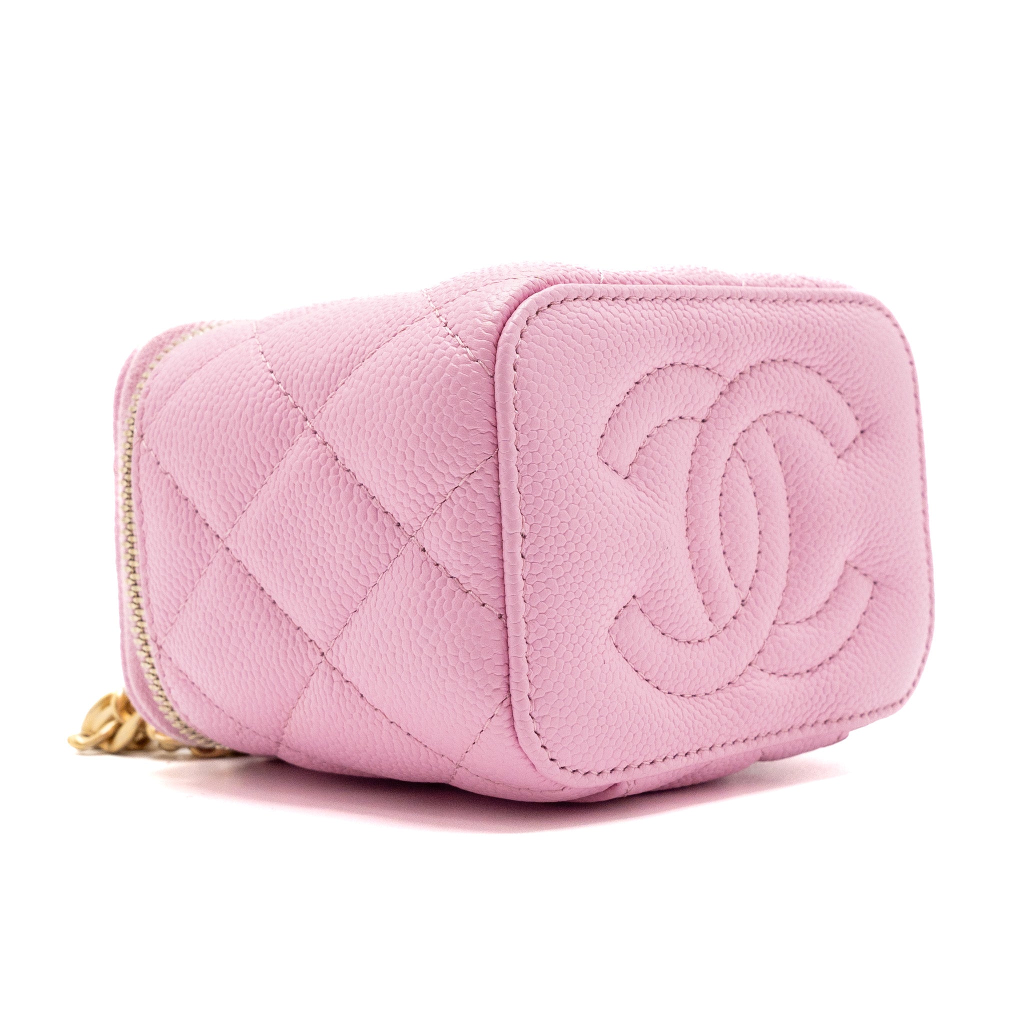 CHANEL MINI VANITY WITH CHAIN CAVIAR LIGHT PINK GHW (MICROCHIP)