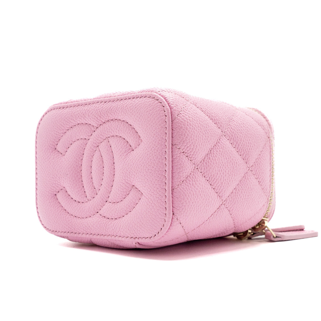 CHANEL MINI VANITY WITH CHAIN CAVIAR LIGHT PINK GHW (MICROCHIP)
