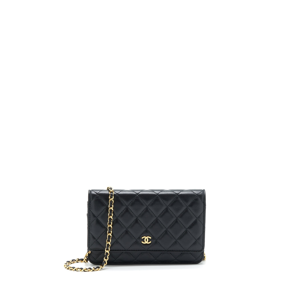 CHANEL CLASSIC WALLET ON CHAINS LAMBSKIN BLACK GHW(MICROCHIP)
