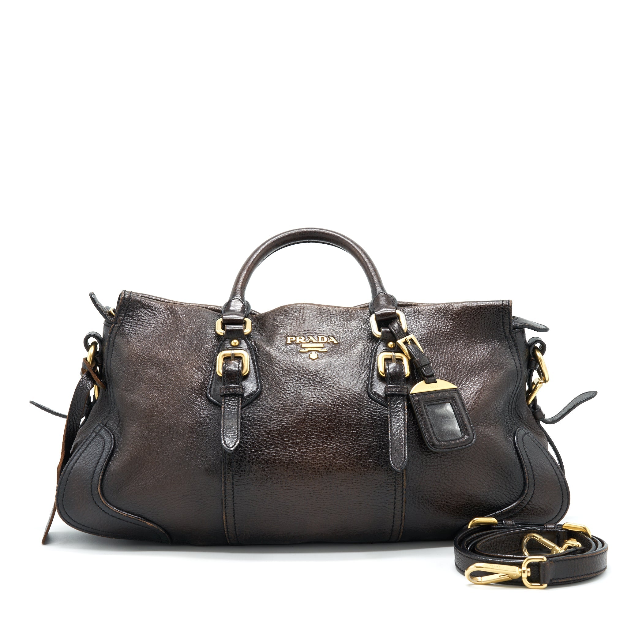 PRADA HANDLE TOTE BAG WITH STRAP IN BROWN