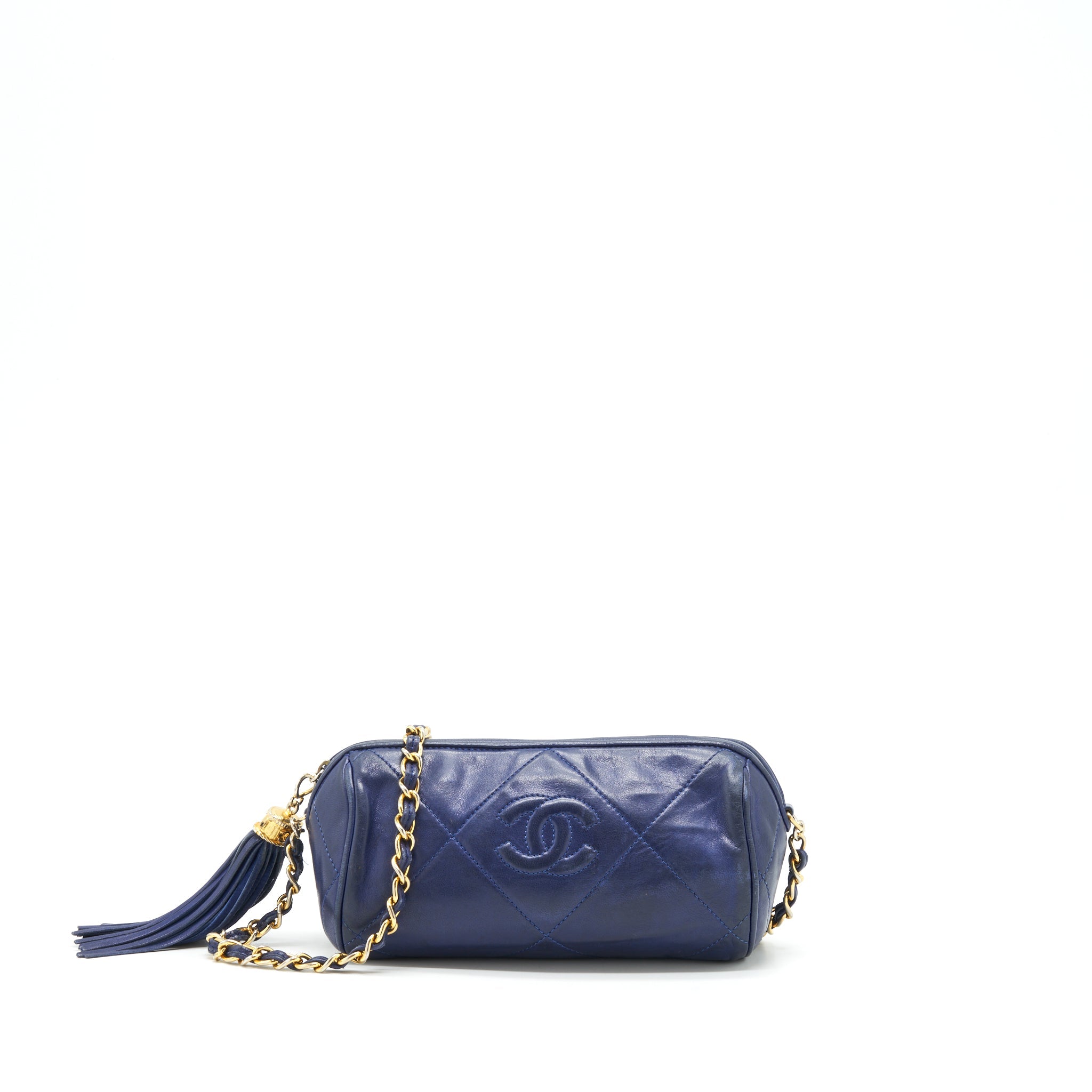 CHANEL VINTAGE BARREL BAG LAMBSKIN NAVY GHW