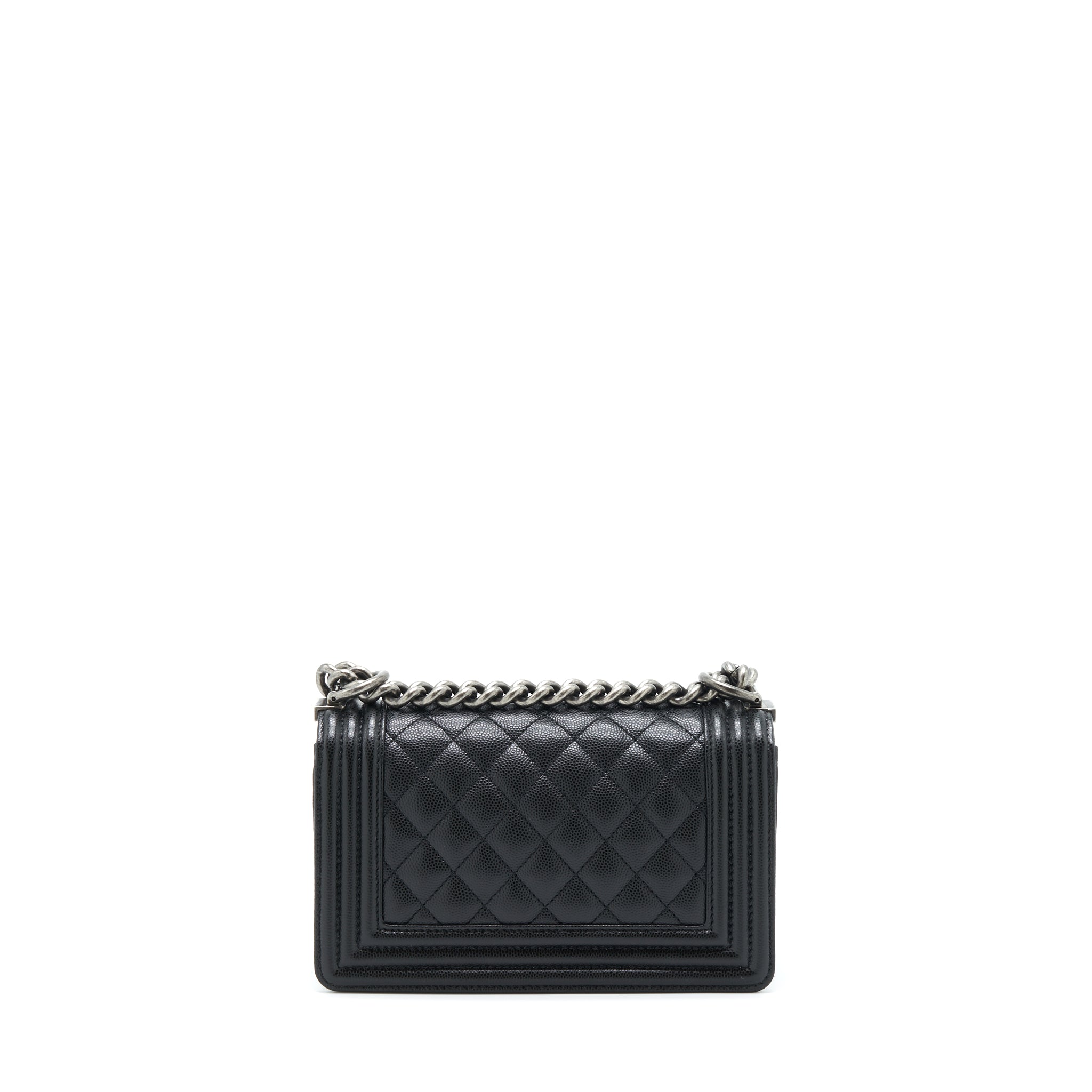CHANEL SMALL BOY BAG CAVIAR BLACK RUTHENIUM SLIVER HARDWARE (MICROCHIP)
