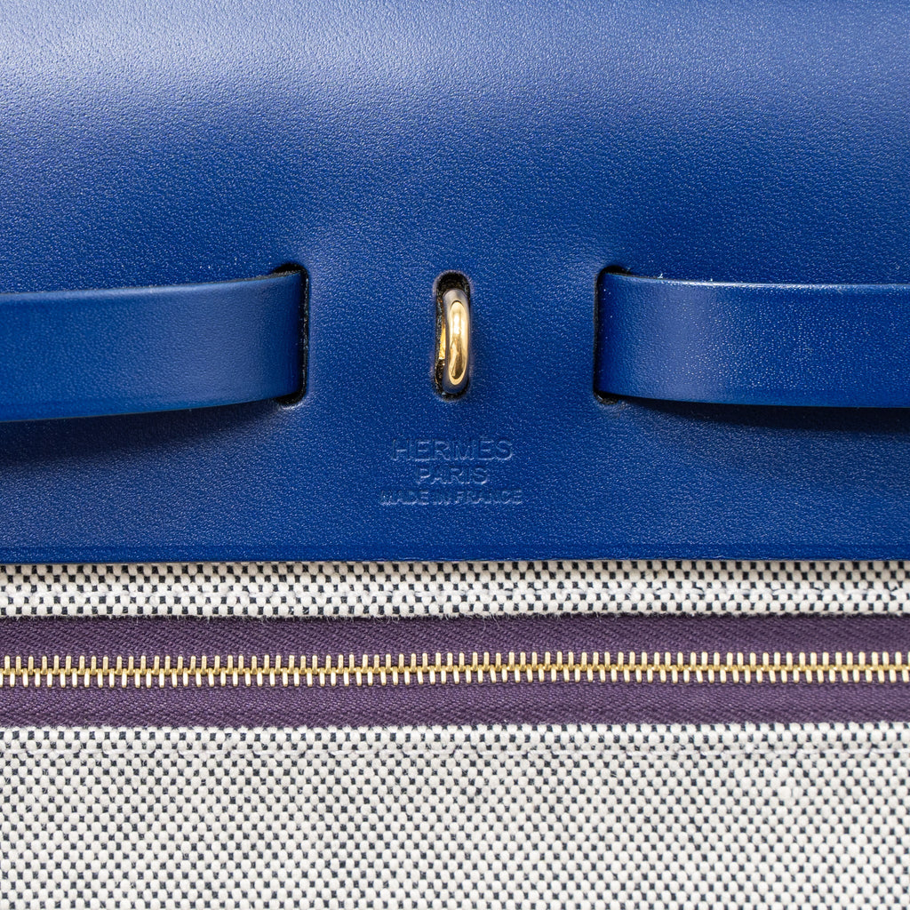 HERMES HERBAG ZIP 31 BAG TOILE H BERLINE CANVAS/VACHE HUNTER CASSIS/BLACK/BLUE SAPHIR GHW