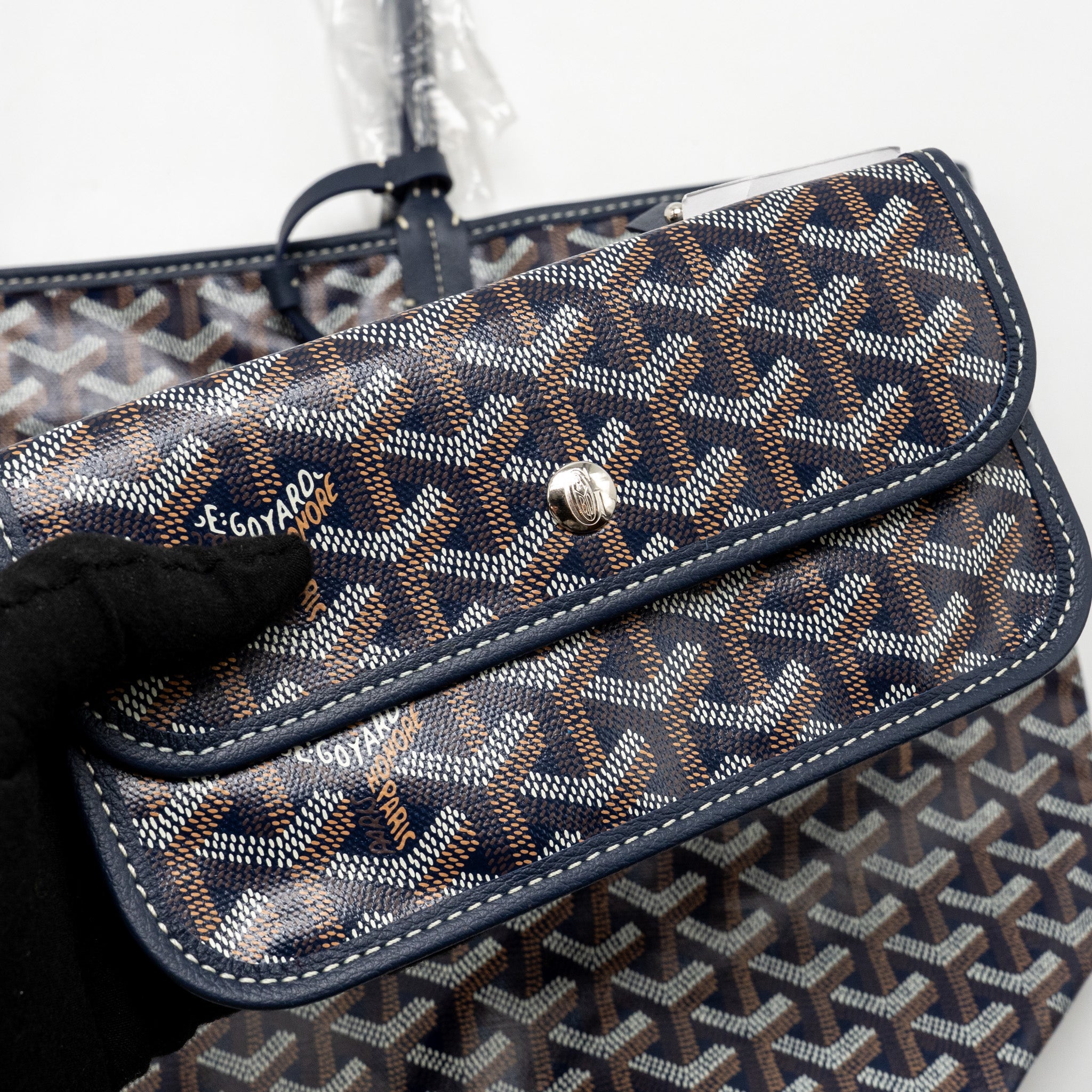GOYARD SAINT LOUIS PM TOTE GOYARDINE CANVAS/CALFSKIN NAVY BLUE SHW