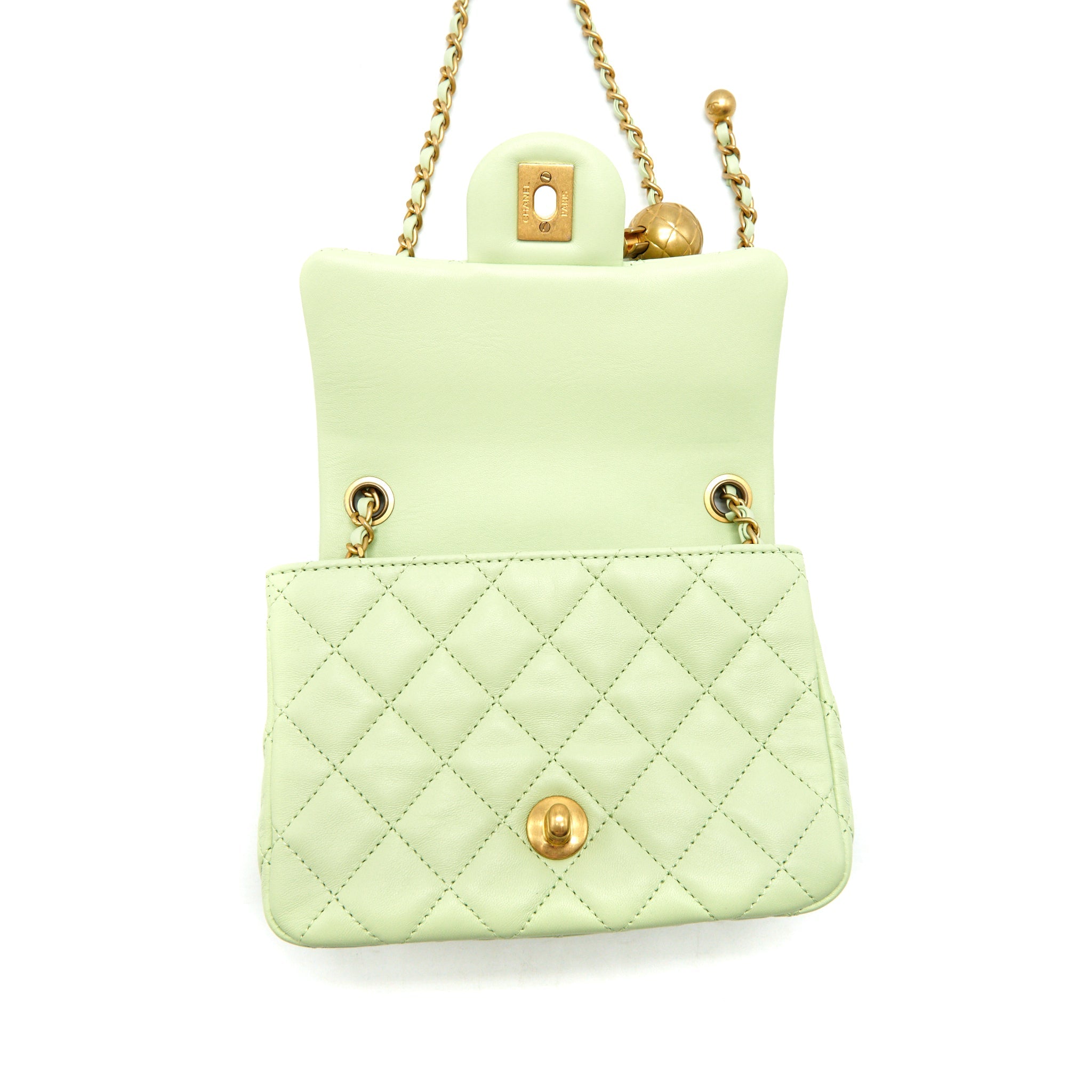 CHANEL 22C PEARL CRUSH MINI SQUARE FLAP BAG LIGHT GREEN
