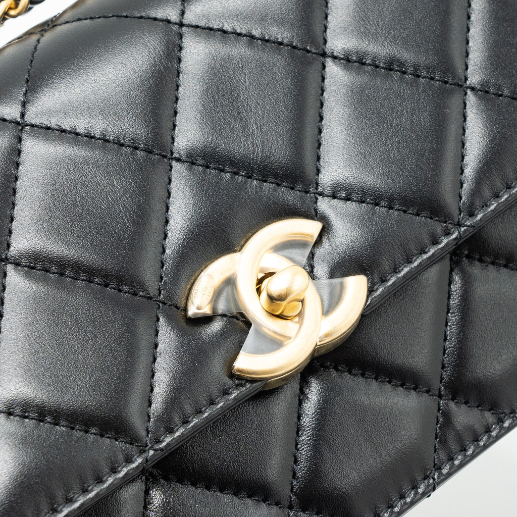 CHANEL 24C GOLD CRUSH MINI FLAP BAG CALFSKIN BLACK GHW (MICROCHIP)