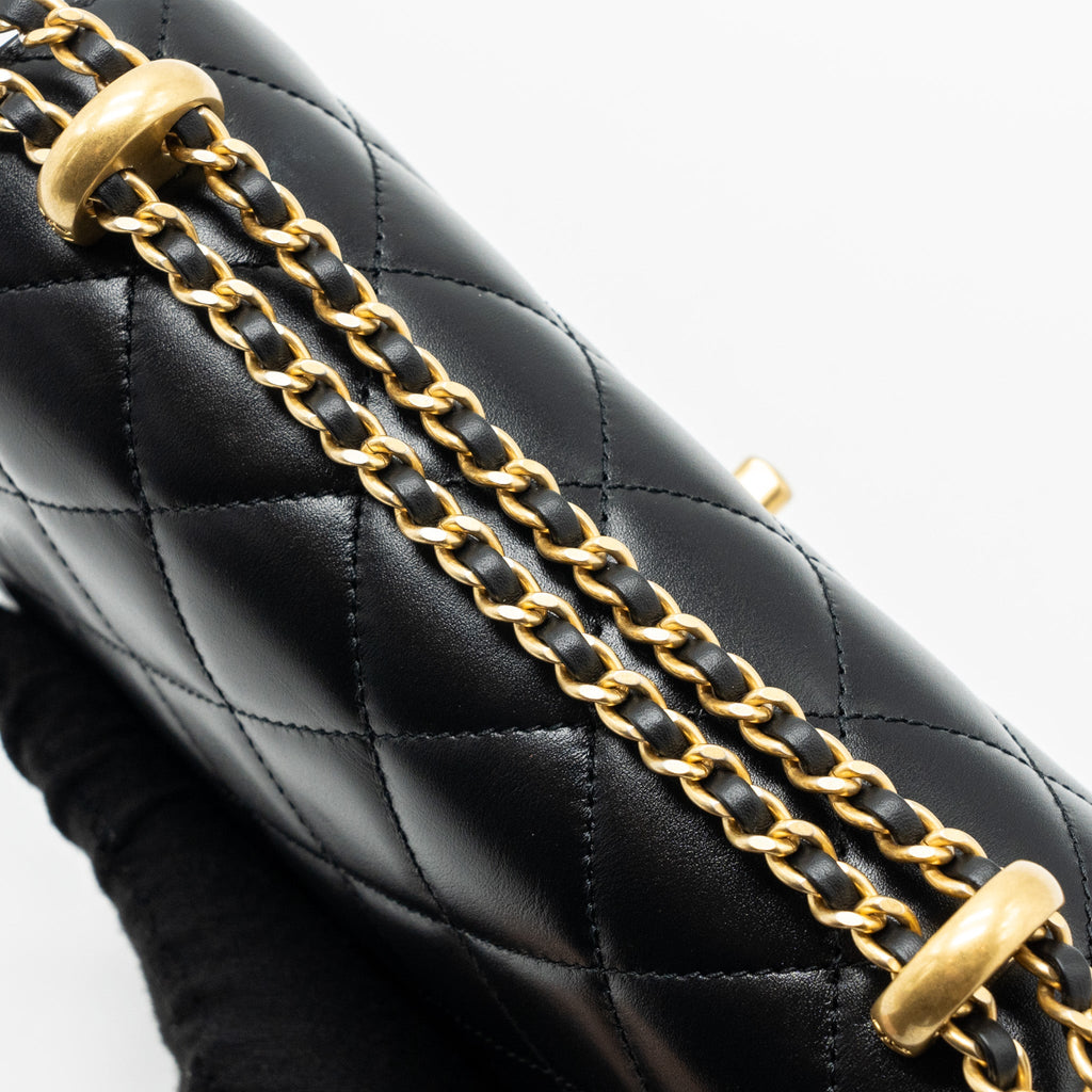 CHANEL 24C GOLD CRUSH MINI FLAP BAG CALFSKIN BLACK GHW (MICROCHIP)