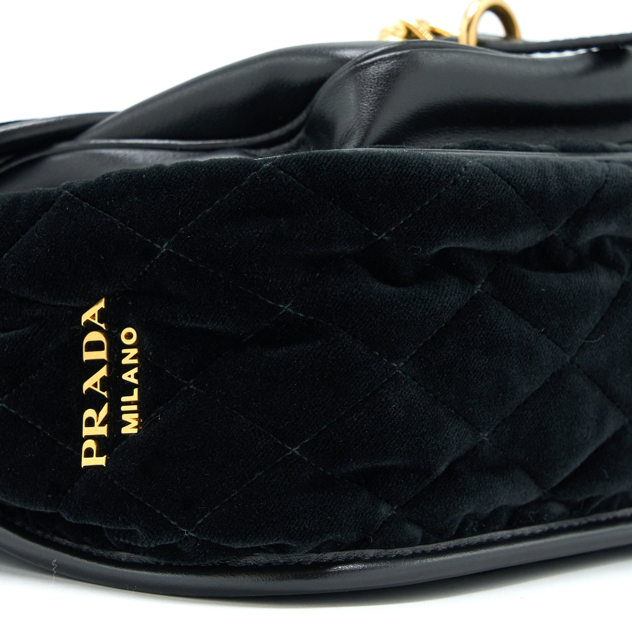 PRADA CORSAIRE HOBO BAG VELVET/LEATHER BLACK GHW