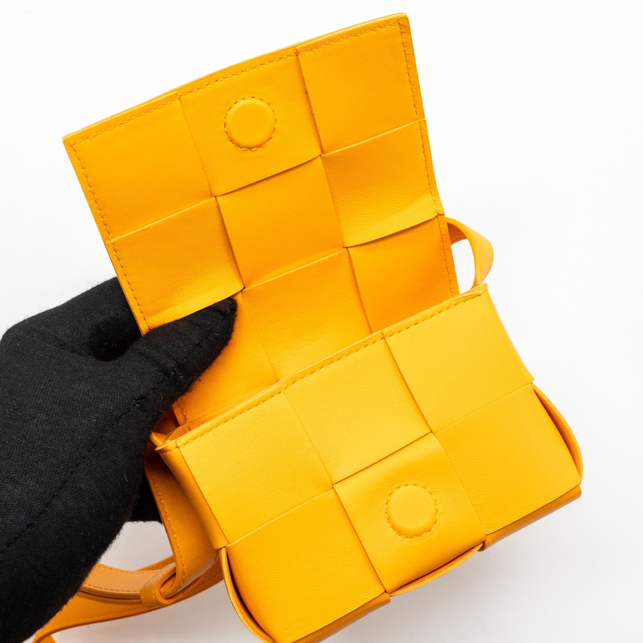 BOTTEGA VENETA MINI CASSETTE CROSSBODY BAG LAMBSKIN ORANGE GHW