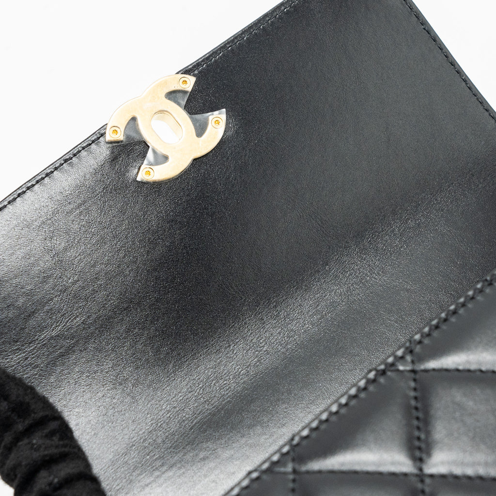 CHANEL 24C GOLD CRUSH MINI FLAP BAG CALFSKIN BLACK GHW (MICROCHIP)