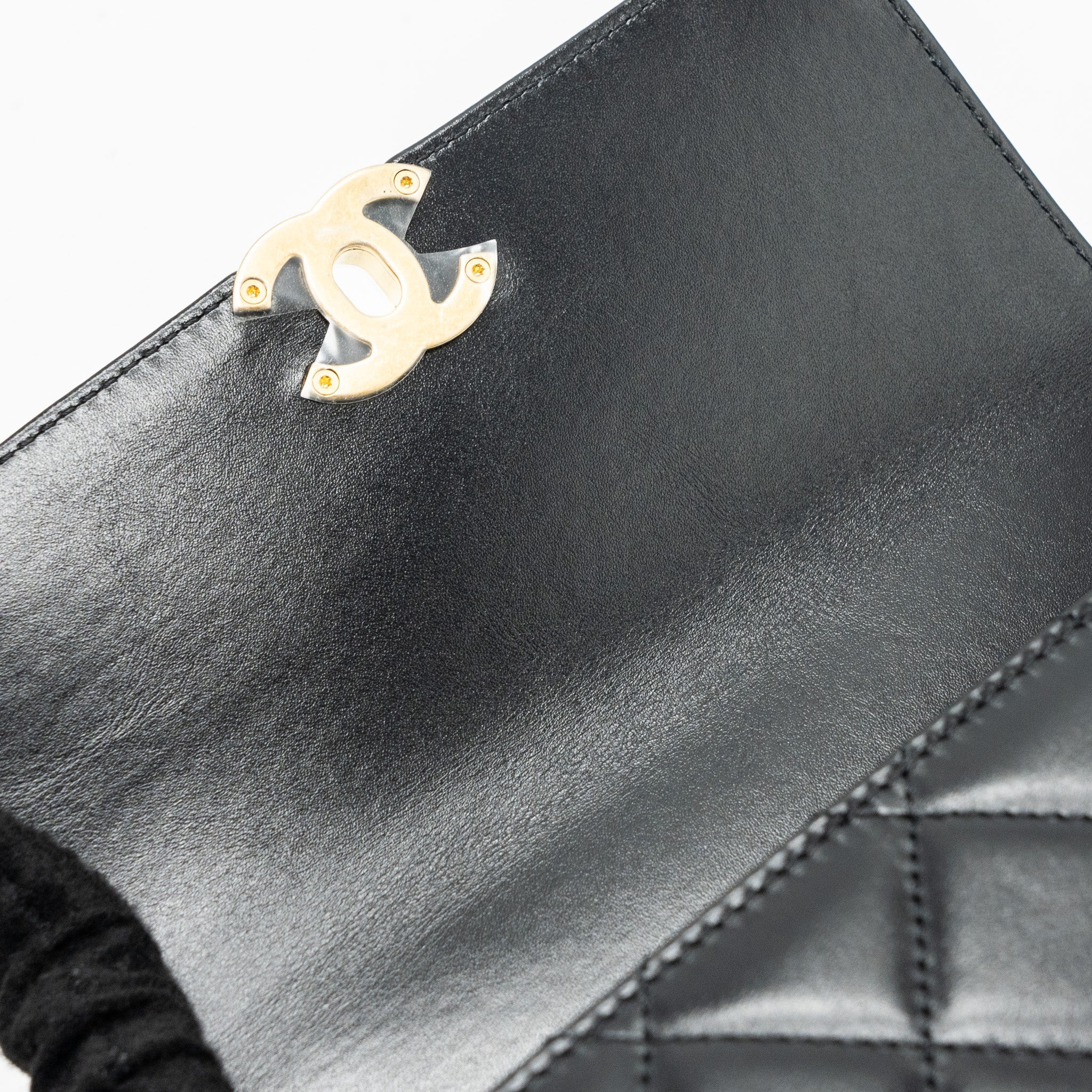 CHANEL 24C GOLD CRUSH MINI FLAP BAG CALFSKIN BLACK GHW (MICROCHIP)