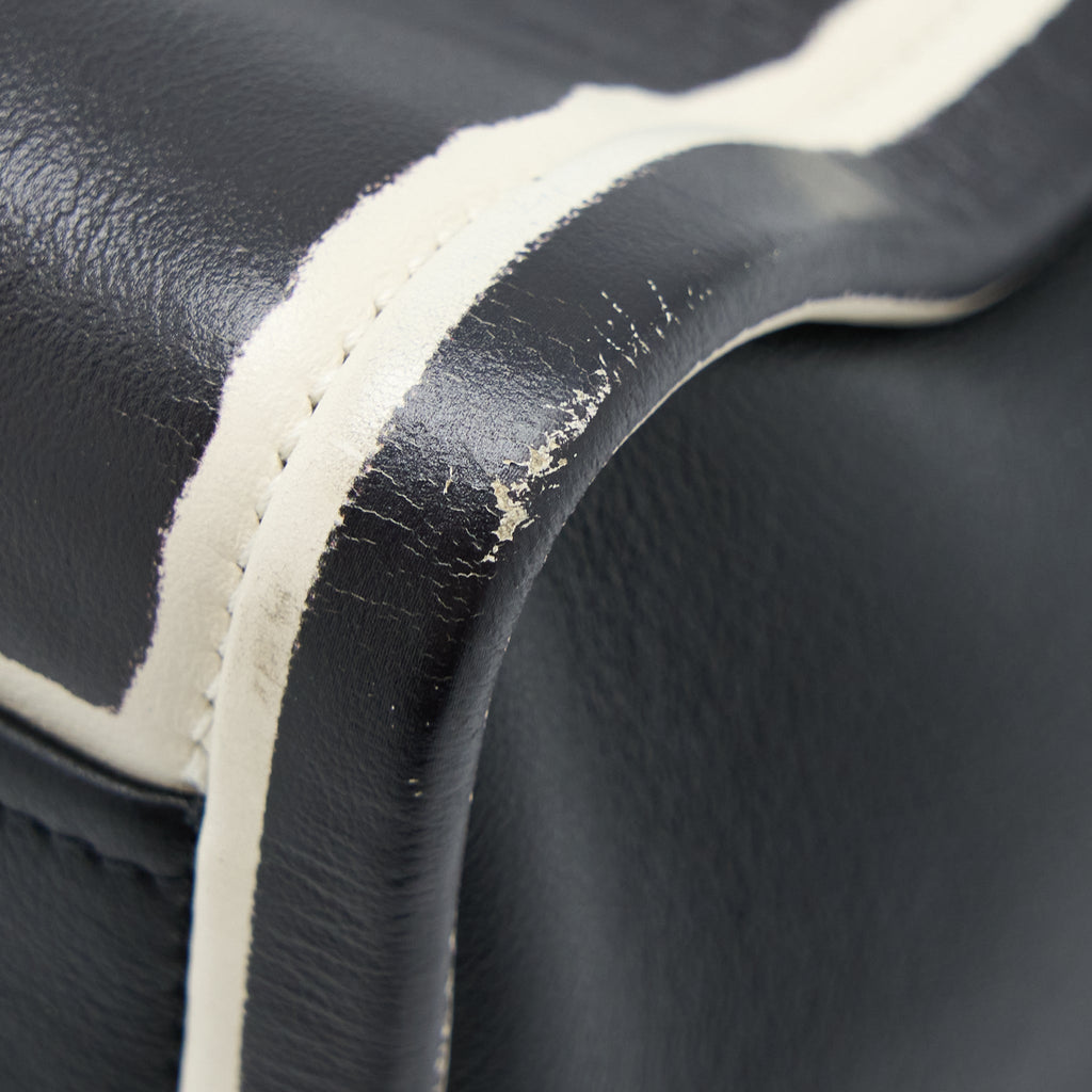 PRADA DOUBLE ZIP TOTE BAG CALFSKIN BLACK/WHITE SHW