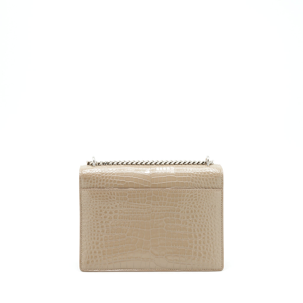 SAINT LAURENT (YSL) MEDIUM SUNSET CROC-EMBOSSED SHINY LIGHT BRONZE SHW