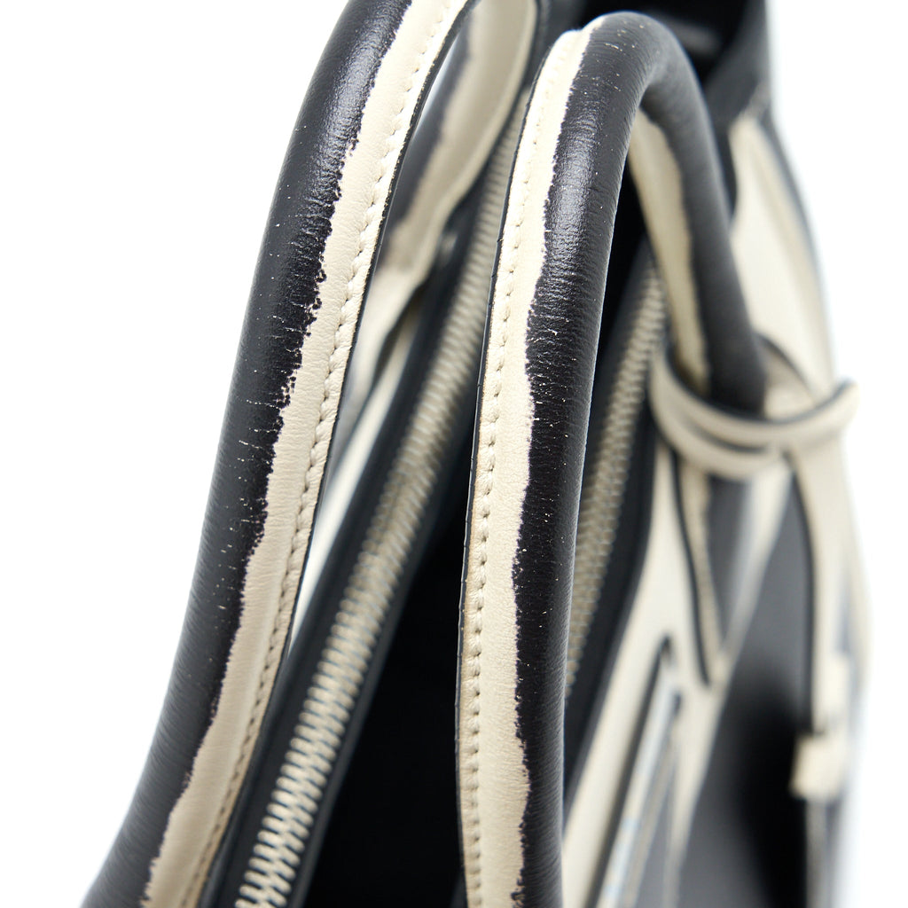 PRADA DOUBLE ZIP TOTE BAG CALFSKIN BLACK/WHITE SHW
