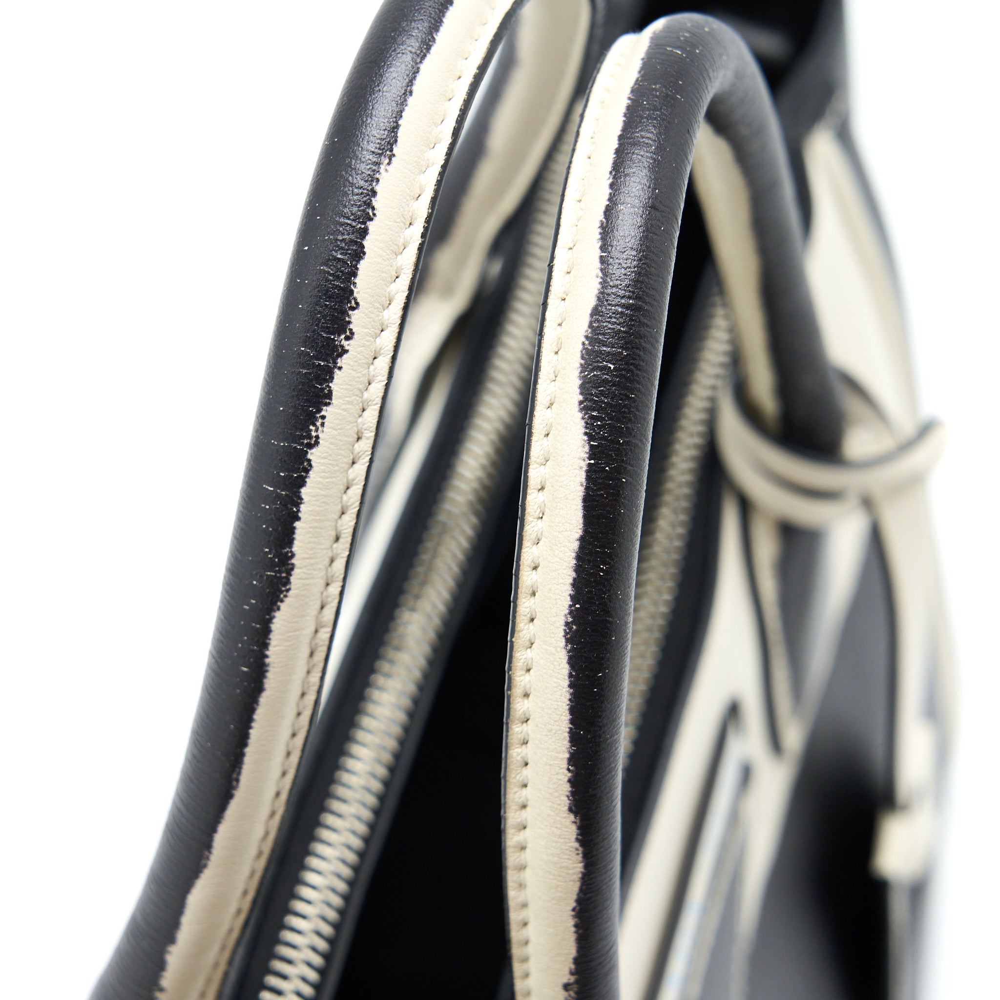 PRADA DOUBLE ZIP TOTE BAG CALFSKIN BLACK/WHITE SHW