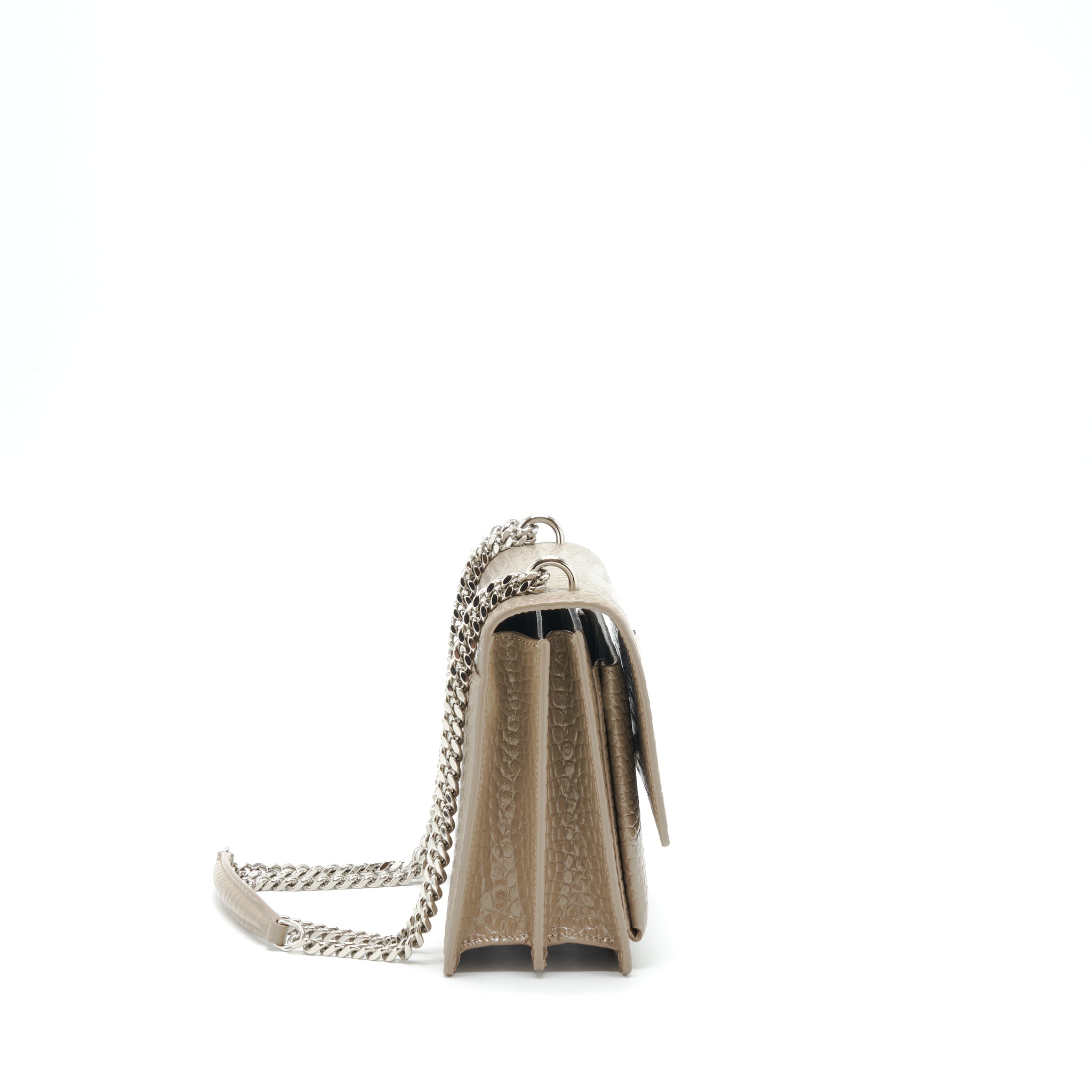 SAINT LAURENT (YSL) MEDIUM SUNSET CROC-EMBOSSED SHINY LIGHT BRONZE SHW