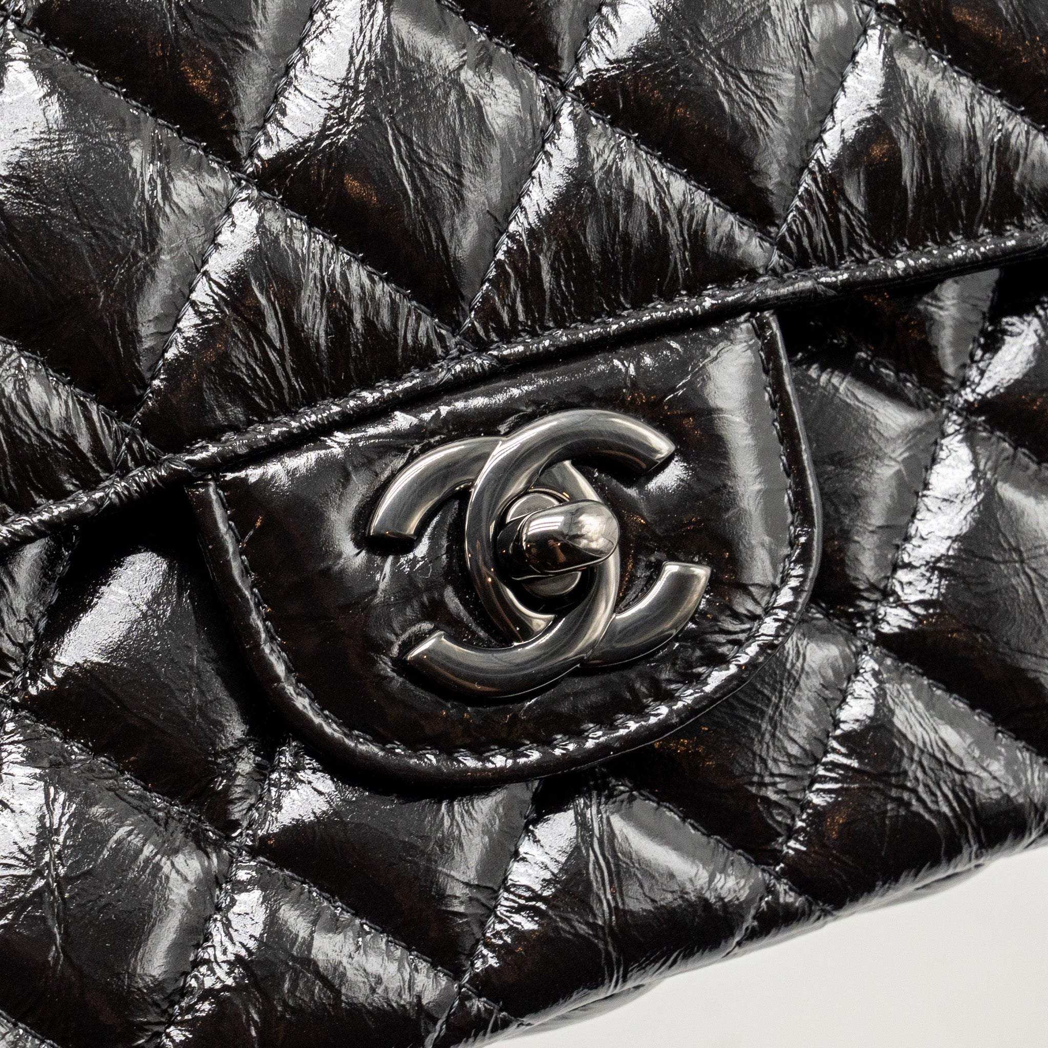 CHANEL MEDIUM CLASSIC DOUBLE FLAP BAG PATENT SO BLACK
