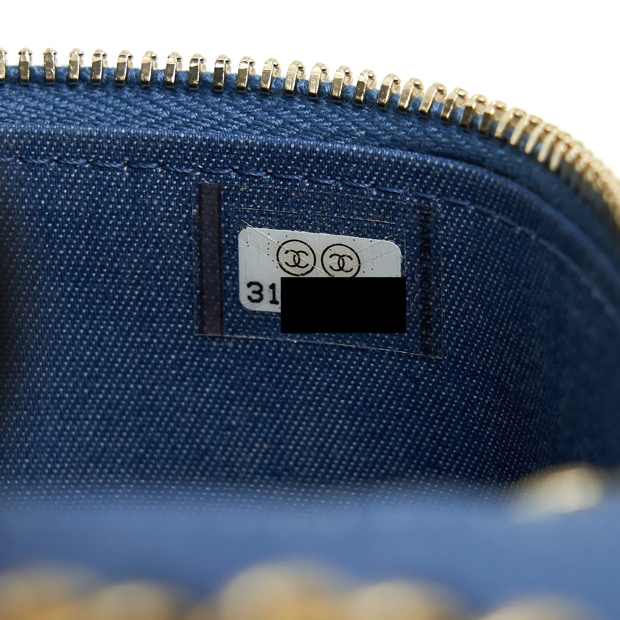 CHANEL 22C PEARL CRUSH DENIM MINI VANITY WITH CHAIN