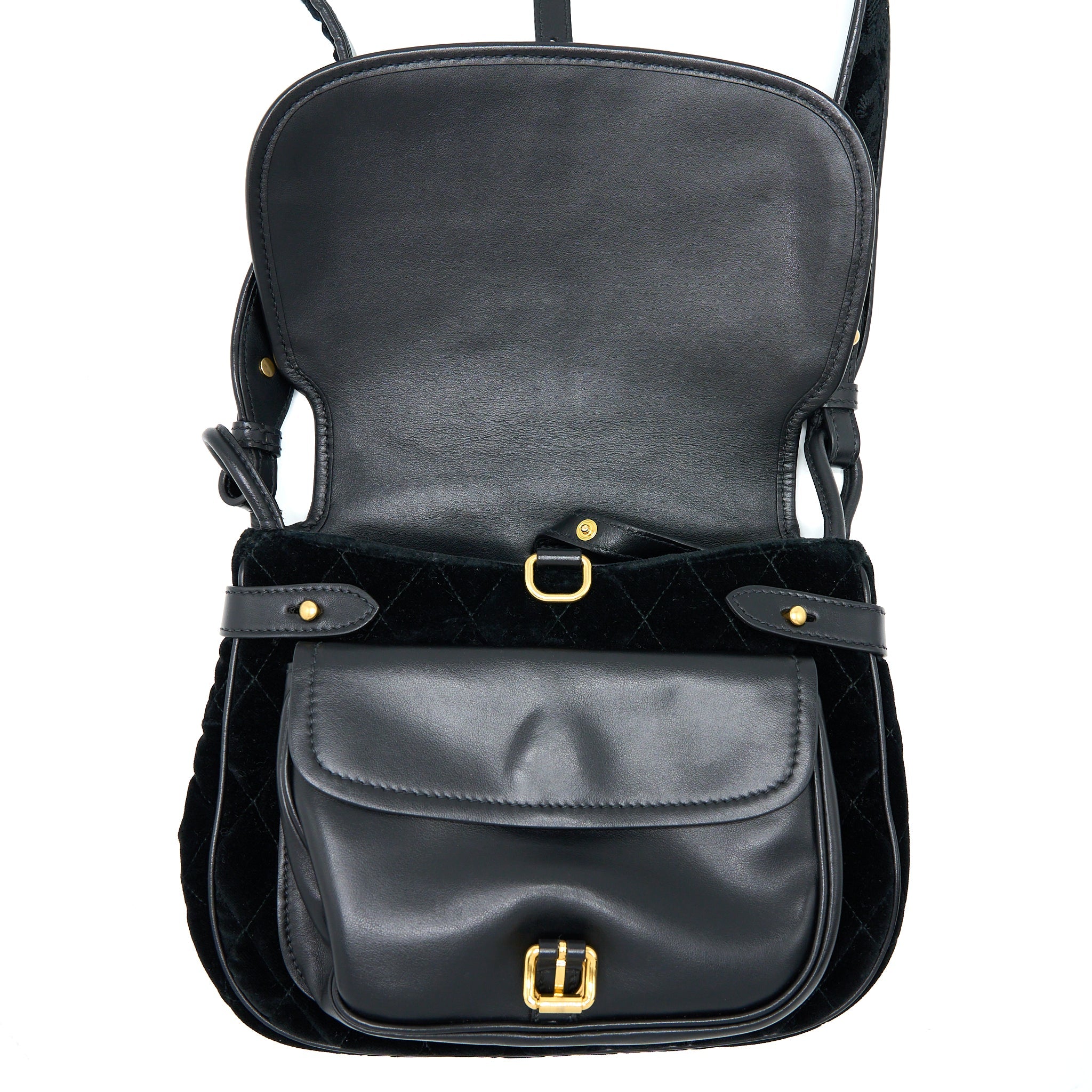 PRADA CORSAIRE HOBO BAG VELVET/LEATHER BLACK GHW