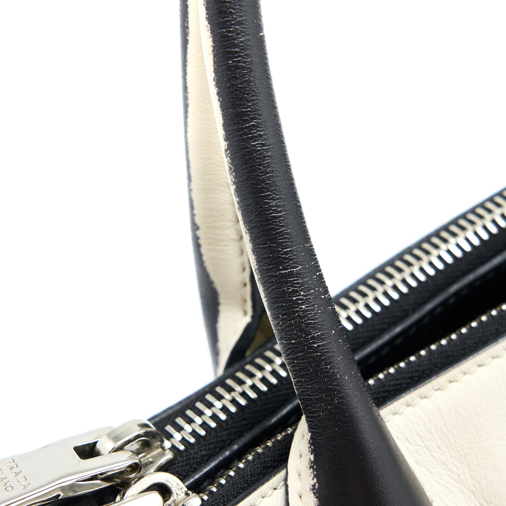 PRADA DOUBLE ZIP TOTE BAG CALFSKIN BLACK/WHITE SHW