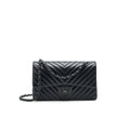CHANEL CHEVRON MEDIUM CLASSIC DOUBLE FLAP BAG SO BLACK