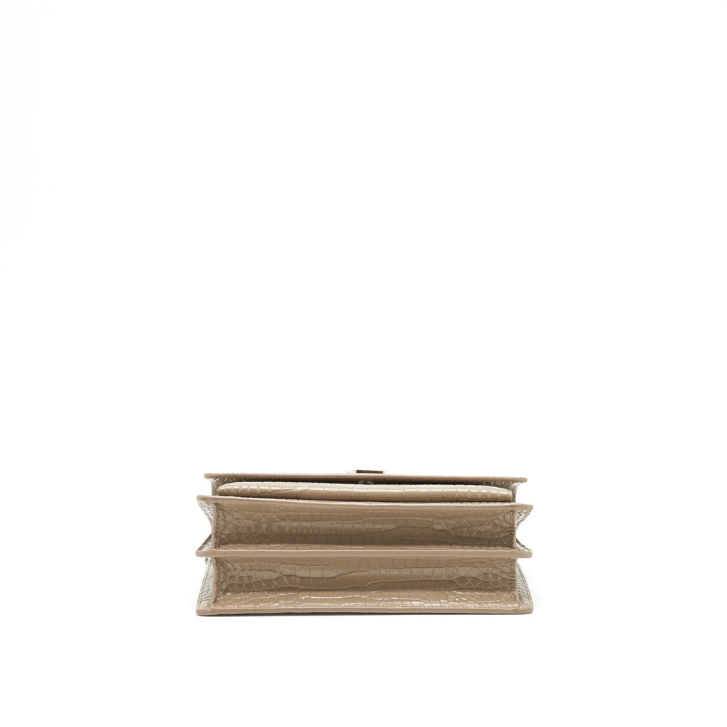 SAINT LAURENT (YSL) MEDIUM SUNSET CROC-EMBOSSED SHINY LIGHT BRONZE SHW