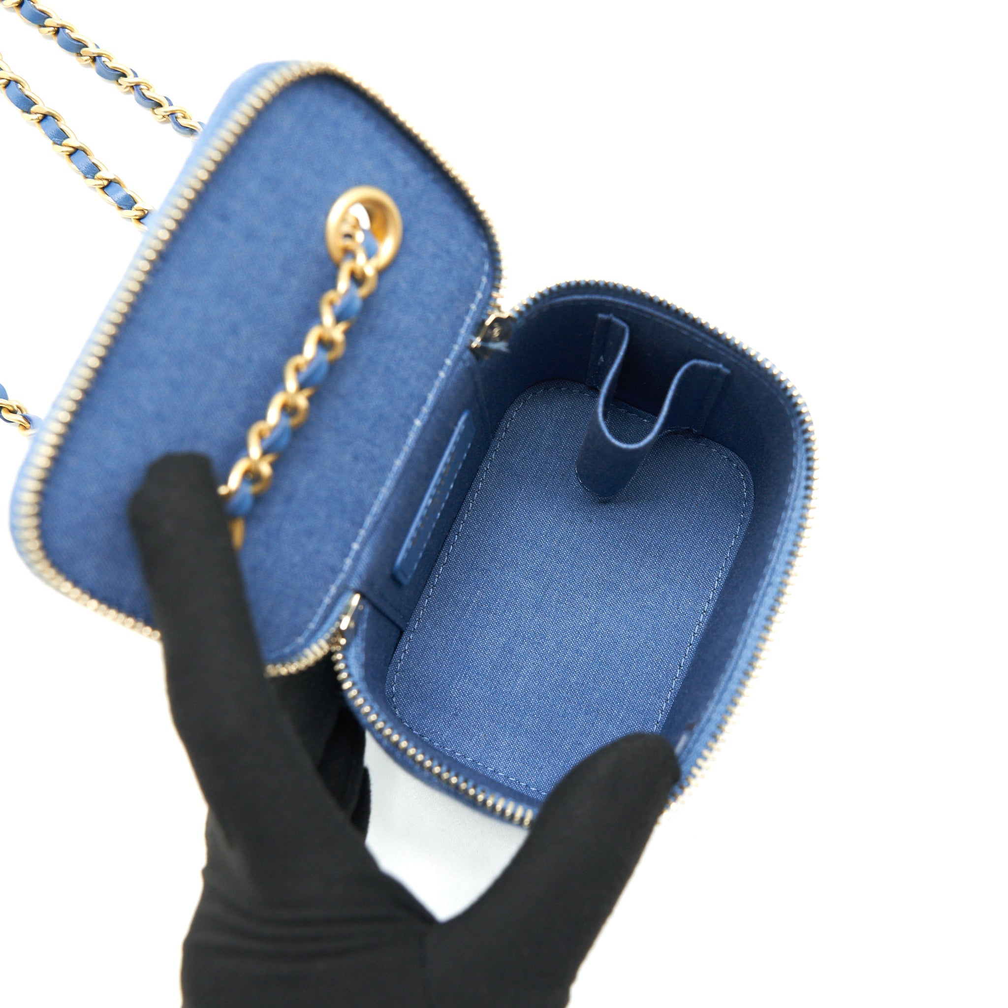 CHANEL 22C PEARL CRUSH MINI VANITY WITH CHAIN DENIM GHW