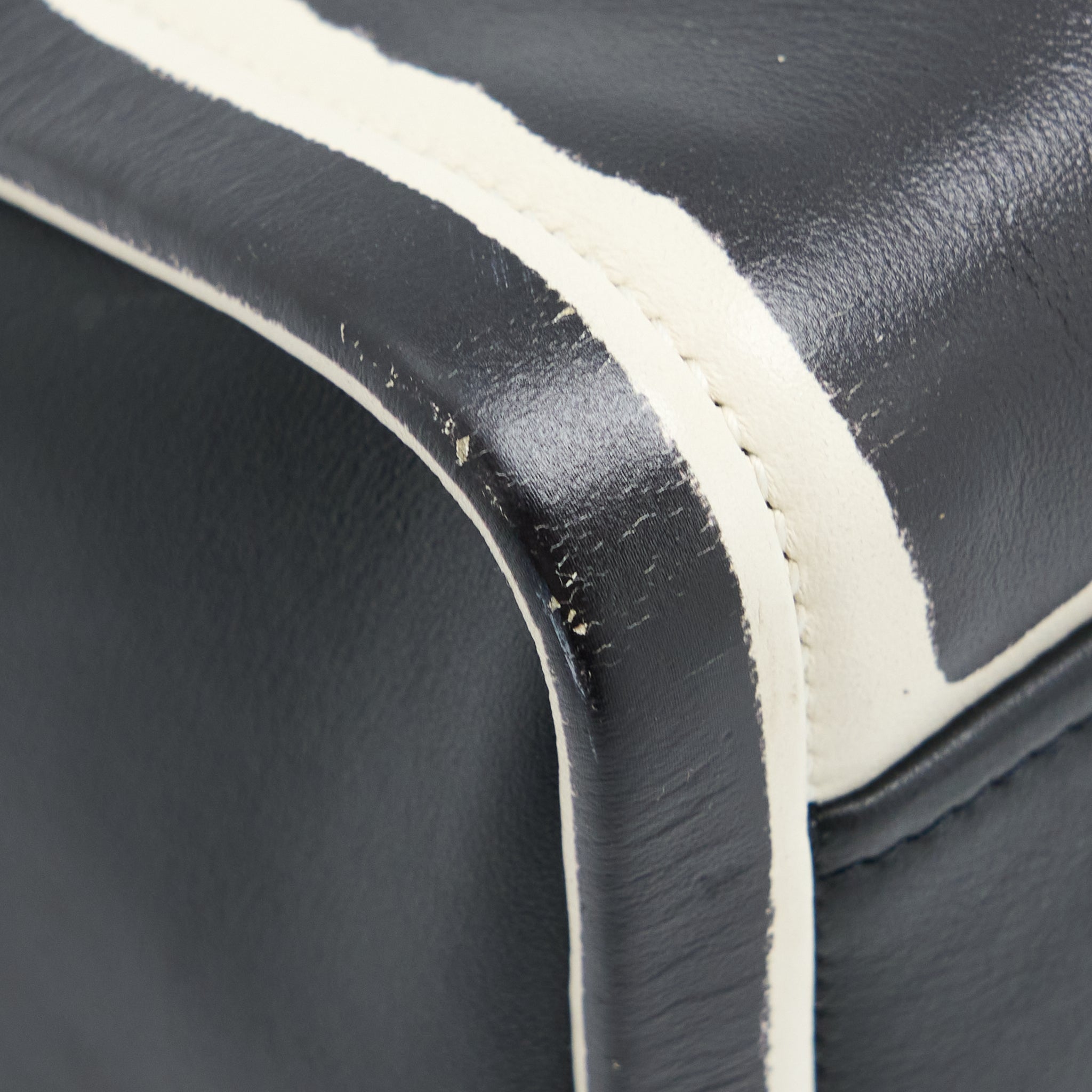 PRADA DOUBLE ZIP TOTE BAG CALFSKIN BLACK/WHITE SHW