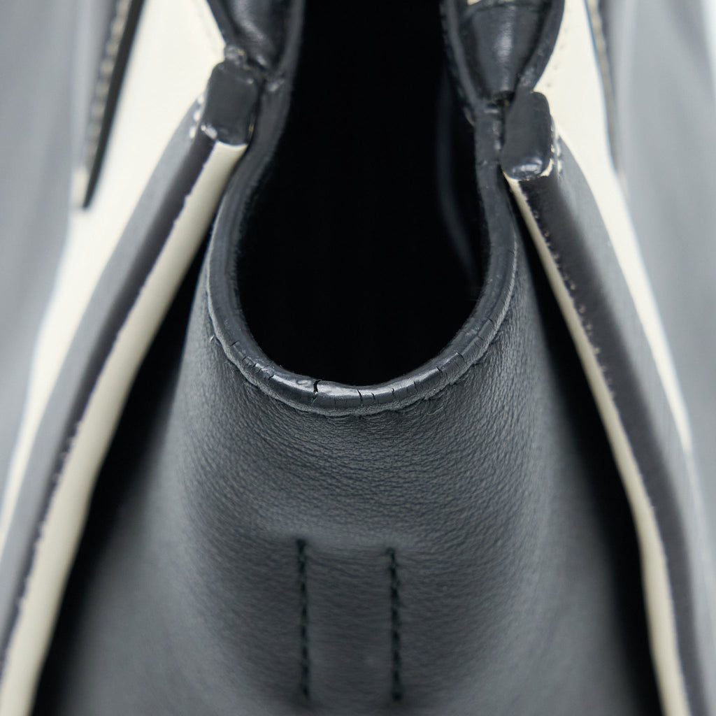PRADA DOUBLE ZIP TOTE BAG CALFSKIN BLACK/WHITE SHW