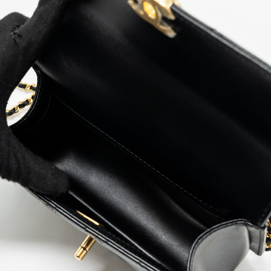 CHANEL 24C GOLD CRUSH MINI FLAP BAG CALFSKIN BLACK GHW (MICROCHIP)