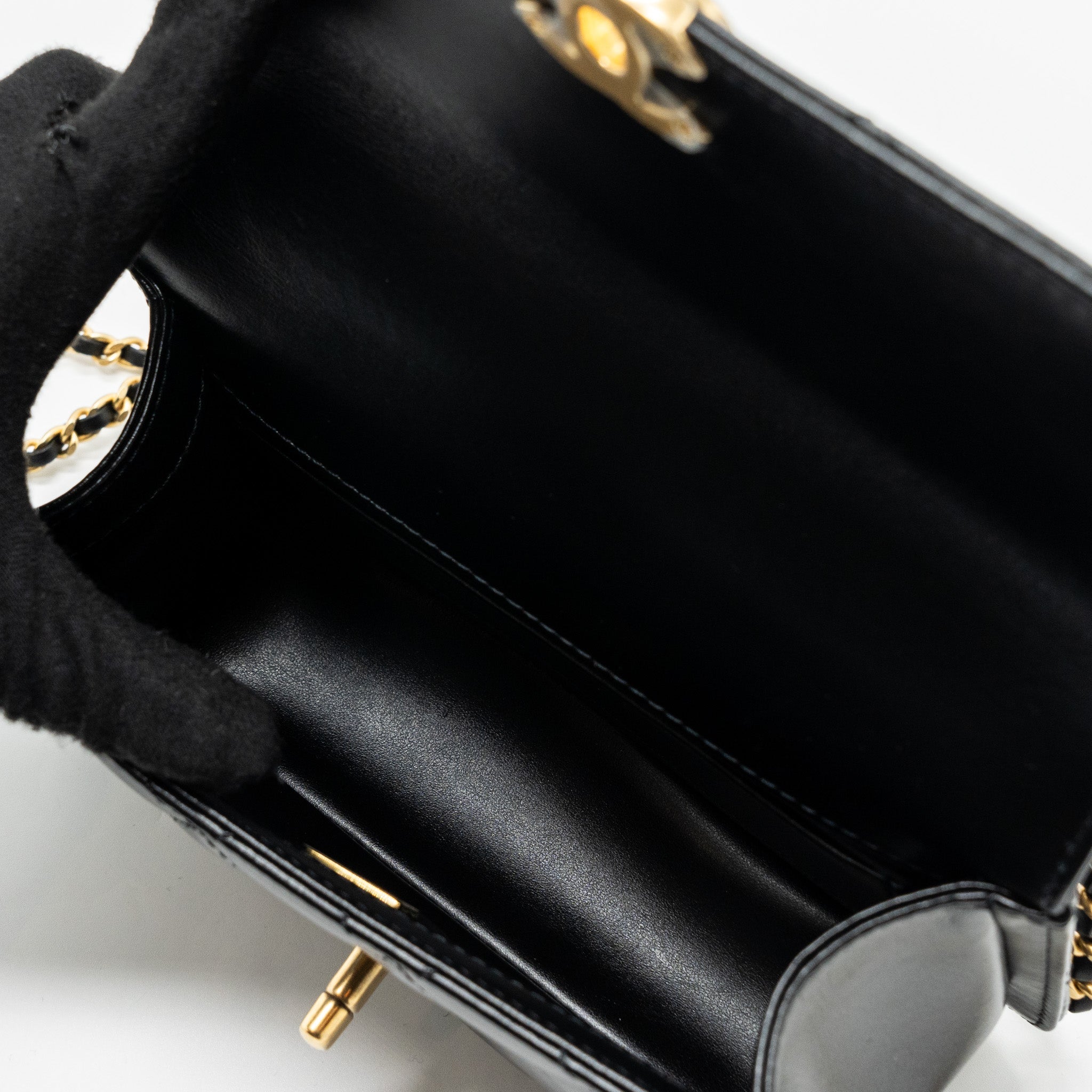 CHANEL 24C GOLD CRUSH MINI FLAP BAG CALFSKIN BLACK GHW (MICROCHIP)