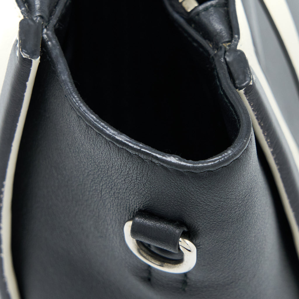 PRADA DOUBLE ZIP TOTE BAG CALFSKIN BLACK/WHITE SHW