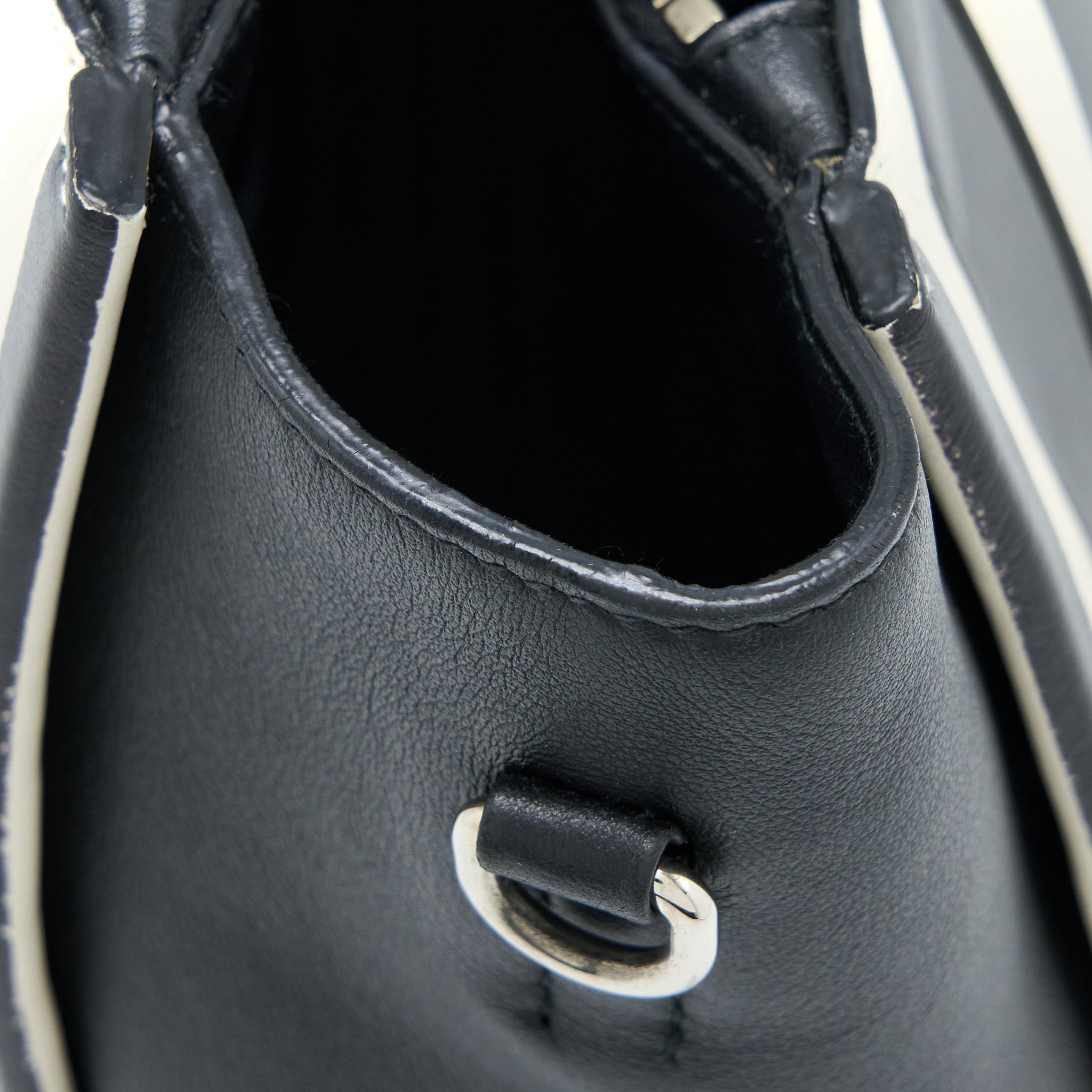 PRADA DOUBLE ZIP TOTE BAG CALFSKIN BLACK/WHITE SHW