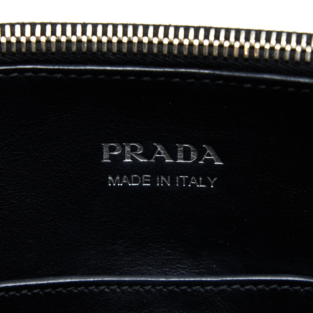 PRADA DOUBLE ZIP TOTE BAG CALFSKIN BLACK/WHITE SHW