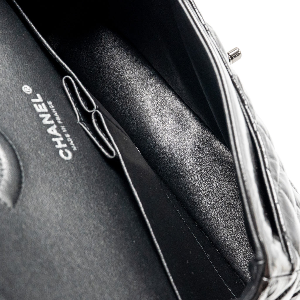 CHANEL MEDIUM CLASSIC DOUBLE FLAP BAG PATENT SO BLACK